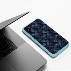 Чехол iPhone XS Max матовый Темный серо-синий узор деревянного паркета, цвет: 3D-мятный — фото 2