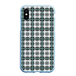 Чехол iPhone XS Max матовый Серо-зеленый клетчатый узор шотландка, цвет: 3D-голубой