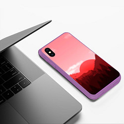 Чехол iPhone XS Max матовый Закат в горах в розовых тонах, цвет: 3D-фиолетовый — фото 2
