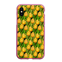 Чехол iPhone XS Max матовый Желтые тюльпаны паттерн
