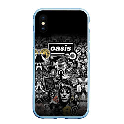 Чехол iPhone XS Max матовый Большой принт группы OASIS, цвет: 3D-голубой