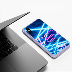 Чехол iPhone XS Max матовый Неоновые лучи и буквы - Голубой, цвет: 3D-светло-сиреневый — фото 2