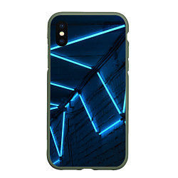 Чехол iPhone XS Max матовый Неоновые лампы и кирпичный эффект - Голубой