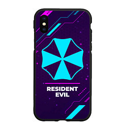 Чехол iPhone XS Max матовый Символ Resident Evil в неоновых цветах на темном ф