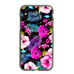 Чехол iPhone XS Max матовый Floral pattern Summer night Fashion trend, цвет: 3D-темно-зеленый