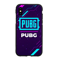 Чехол iPhone XS Max матовый Символ PUBG в неоновых цветах на темном фоне