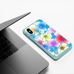 Чехол iPhone XS Max матовый Летний цветочный паттерн Fashion trend 2025, цвет: 3D-мятный — фото 2