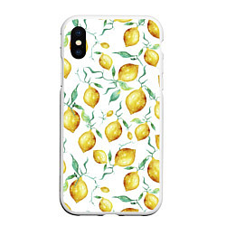 Чехол iPhone XS Max матовый Лимоны Нарисованные Акварелью, цвет: 3D-белый