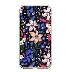 Чехол iPhone XS Max матовый Цветы Красочные Лилии В Саду, цвет: 3D-салатовый