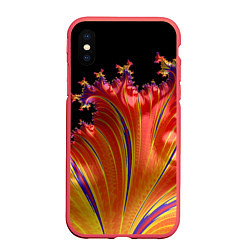 Чехол iPhone XS Max матовый Фрактал перо жар-птицы Абстракция, цвет: 3D-красный