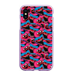 Чехол iPhone XS Max матовый POPPY PLAYTIME HAGGY WAGGY AND KISSY MISSY ПАТТЕРН, цвет: 3D-сиреневый