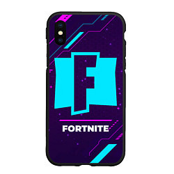 Чехол iPhone XS Max матовый Символ Fortnite в неоновых цветах на темном фоне, цвет: 3D-черный