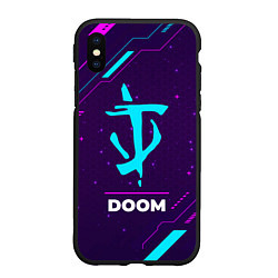 Чехол iPhone XS Max матовый Символ Doom в неоновых цветах на темном фоне, цвет: 3D-черный