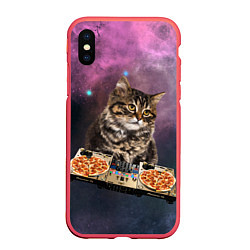 Чехол iPhone XS Max матовый Космический котёнок диджей Space DJ Cat, цвет: 3D-красный