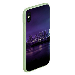 Чехол iPhone XS Max матовый Неоновый город с рекой - Фиолетовый, цвет: 3D-салатовый — фото 2
