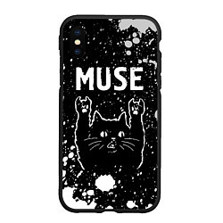 Чехол iPhone XS Max матовый Группа Muse и Рок Кот, цвет: 3D-черный