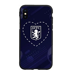 Чехол iPhone XS Max матовый Лого Aston Villa в сердечке на фоне мячей, цвет: 3D-черный