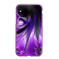Чехол iPhone XS Max матовый Неоновый фрактал черный с фиолетовым Абстракция, цвет: 3D-фиолетовый