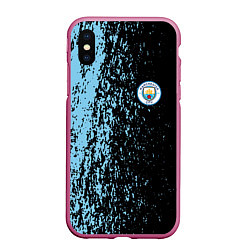 Чехол iPhone XS Max матовый Manchester city манчестер сити голубые брызги, цвет: 3D-малиновый