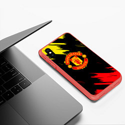 Чехол iPhone XS Max матовый Manchester united Texture, цвет: 3D-красный — фото 2