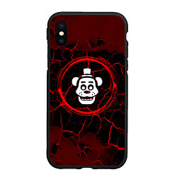 Чехол iPhone XS Max матовый Символ FNAF и краска вокруг на темном фоне, цвет: 3D-черный