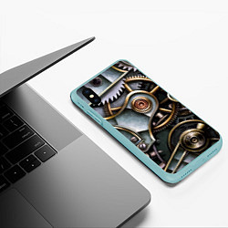 Чехол iPhone XS Max матовый Механизм из шестерёнок в стиле Стимпанк, цвет: 3D-мятный — фото 2