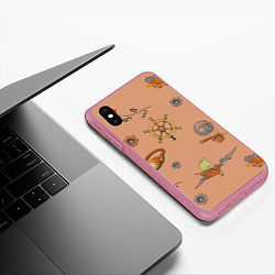 Чехол iPhone XS Max матовый Паттерн в стиле Стимпанк Ретро, цвет: 3D-малиновый — фото 2