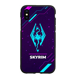 Чехол iPhone XS Max матовый Символ Skyrim в неоновых цветах на темном фоне, цвет: 3D-черный