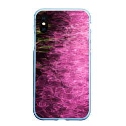 Чехол iPhone XS Max матовый Неоновые волны на воде - Розовый, цвет: 3D-голубой