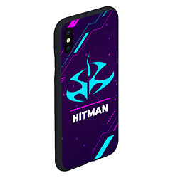 Чехол iPhone XS Max матовый Символ Hitman в неоновых цветах на темном фоне, цвет: 3D-черный — фото 2