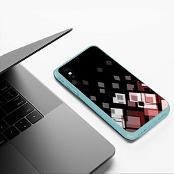 Чехол iPhone XS Max матовый Geometric pattern черно-коричневый узор Ромбы, цвет: 3D-мятный — фото 2