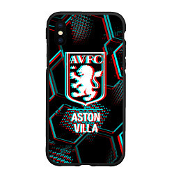 Чехол iPhone XS Max матовый Aston Villa FC в стиле Glitch на темном фоне, цвет: 3D-черный