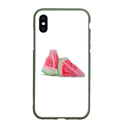 Чехол iPhone XS Max матовый Дольки арбуза, цвет: 3D-темно-зеленый