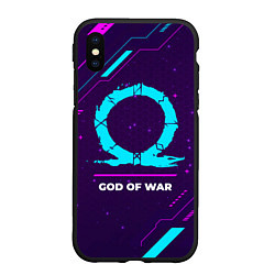 Чехол iPhone XS Max матовый Символ God of War в неоновых цветах на темном фоне