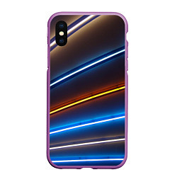 Чехол iPhone XS Max матовый Неоновые фонари на линиях - Голубой и оранжевый, цвет: 3D-фиолетовый