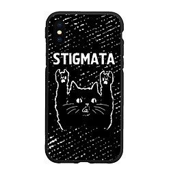Чехол iPhone XS Max матовый Группа Stigmata и Рок Кот, цвет: 3D-черный