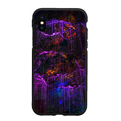 Чехол iPhone XS Max матовый Неоновые лучи и листья - Фиолетовый, цвет: 3D-черный