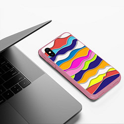Чехол iPhone XS Max матовый Разноцветные волны Летний паттерн, цвет: 3D-малиновый — фото 2