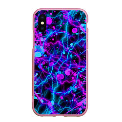 Чехол iPhone XS Max матовый НЕОНОВЫЕ - КРАСКИ - МОЛНИИ, цвет: 3D-розовый