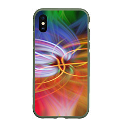 Чехол iPhone XS Max матовый Неоновое множество линий в абстракции - Оранжевый, цвет: 3D-темно-зеленый