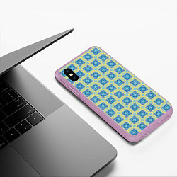 Чехол iPhone XS Max матовый Квадратики и крестики паттерн, цвет: 3D-сиреневый — фото 2