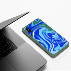 Чехол iPhone XS Max матовый Тай-дай с синим, зелёным и белым цветом, цвет: 3D-темно-зеленый — фото 2