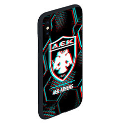 Чехол iPhone XS Max матовый AEK Athens FC в стиле Glitch на темном фоне, цвет: 3D-черный — фото 2