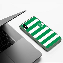 Чехол iPhone XS Max матовый ФК Ахмат на фоне бело зеленой формы, цвет: 3D-темно-зеленый — фото 2