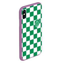 Чехол iPhone XS Max матовый ФК Ахмат на фоне бело зеленой формы в квадрат, цвет: 3D-фиолетовый — фото 2
