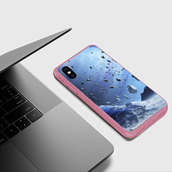 Чехол iPhone XS Max матовый Космический пейзаж с ледяными скалами, цвет: 3D-малиновый — фото 2