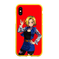 Чехол iPhone XS Max матовый Андроид 18 Вайфу Dragon ball, цвет: 3D-желтый