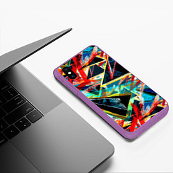 Чехол iPhone XS Max матовый Яркий абстрактный узор с неоновыми штрихами, цвет: 3D-фиолетовый — фото 2