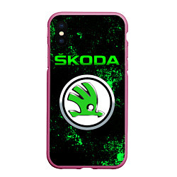 Чехол iPhone XS Max матовый SKODA - ЗЕЛЕНЫЕ БРЫЗГИ, цвет: 3D-малиновый