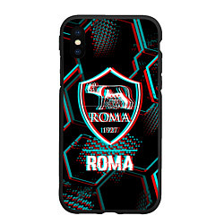 Чехол iPhone XS Max матовый Roma FC в стиле Glitch на темном фоне